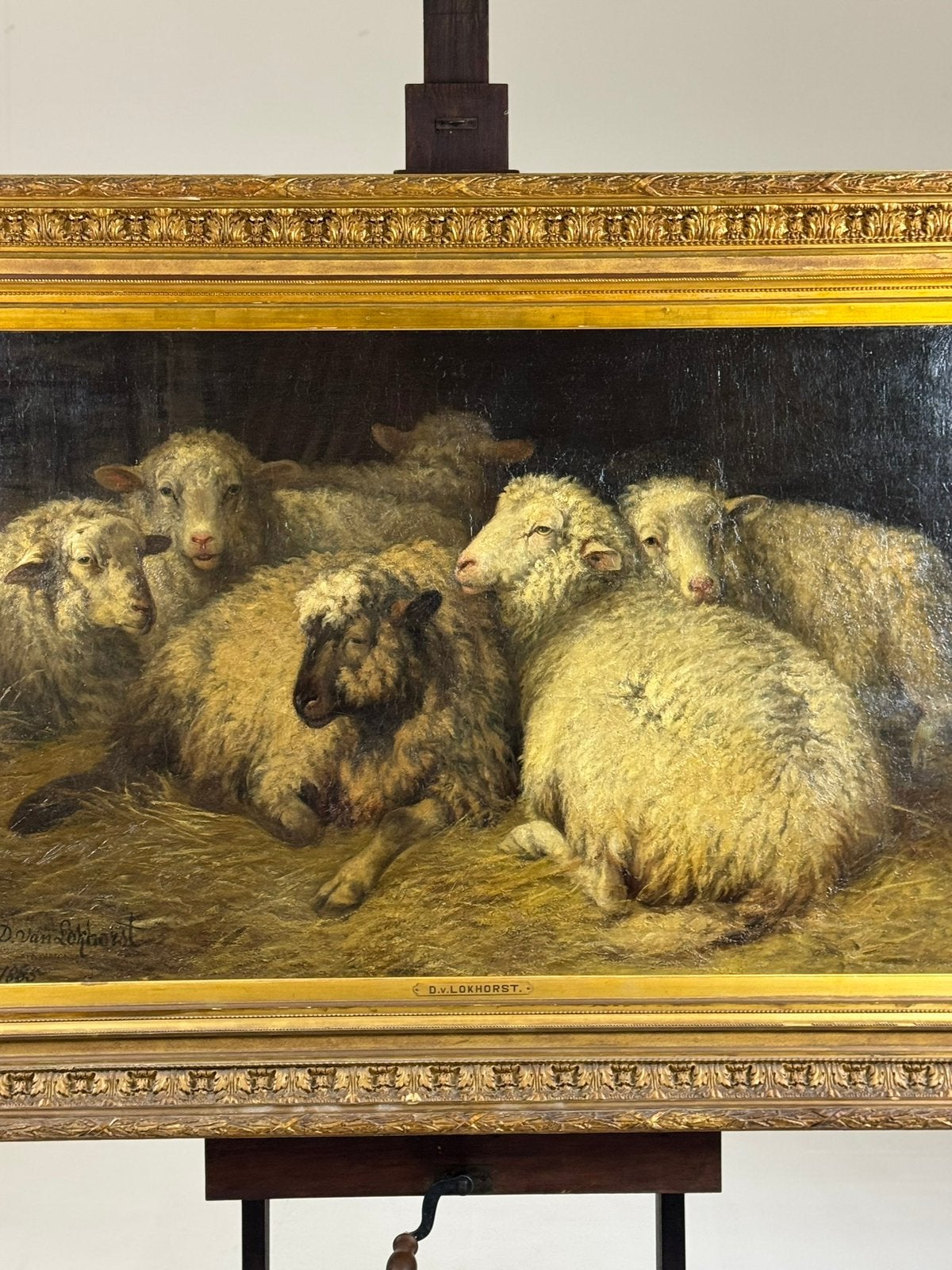 Schilderij D. Van Lokhorst 19e eeuw schapen, Antiek en Kunst, Ophalen