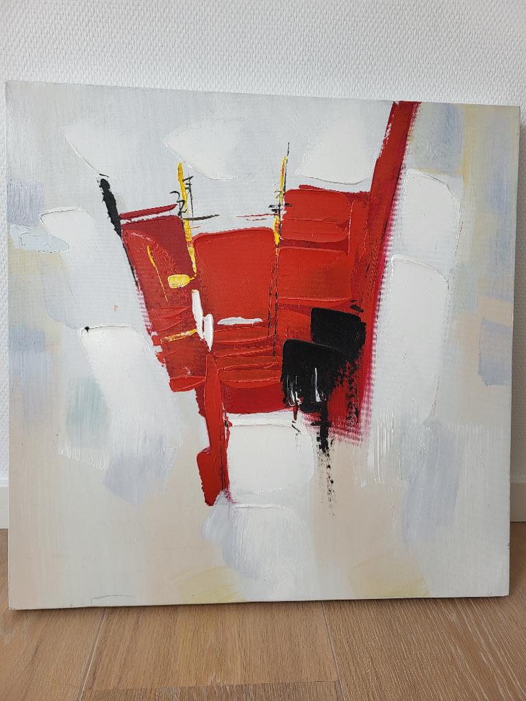 Abstract schilderij, 60x60 cm, rood., Antiek en Kunst, Kunst | Schilderijen | Klassiek, Ophalen