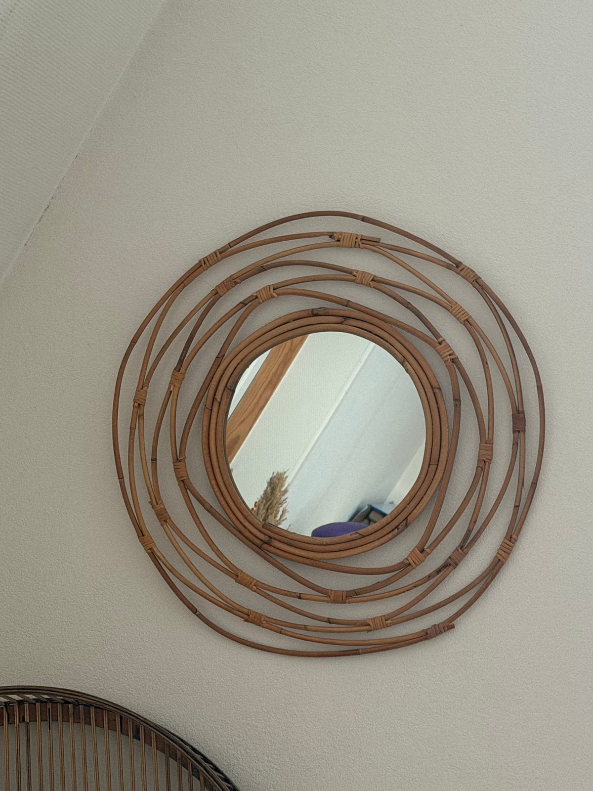 Xenos Rotan spiegel - Rond - Bohemien stijl, Huis en Inrichting, Ophalen, Gebruikt, Rond, Minder dan 100 cm
