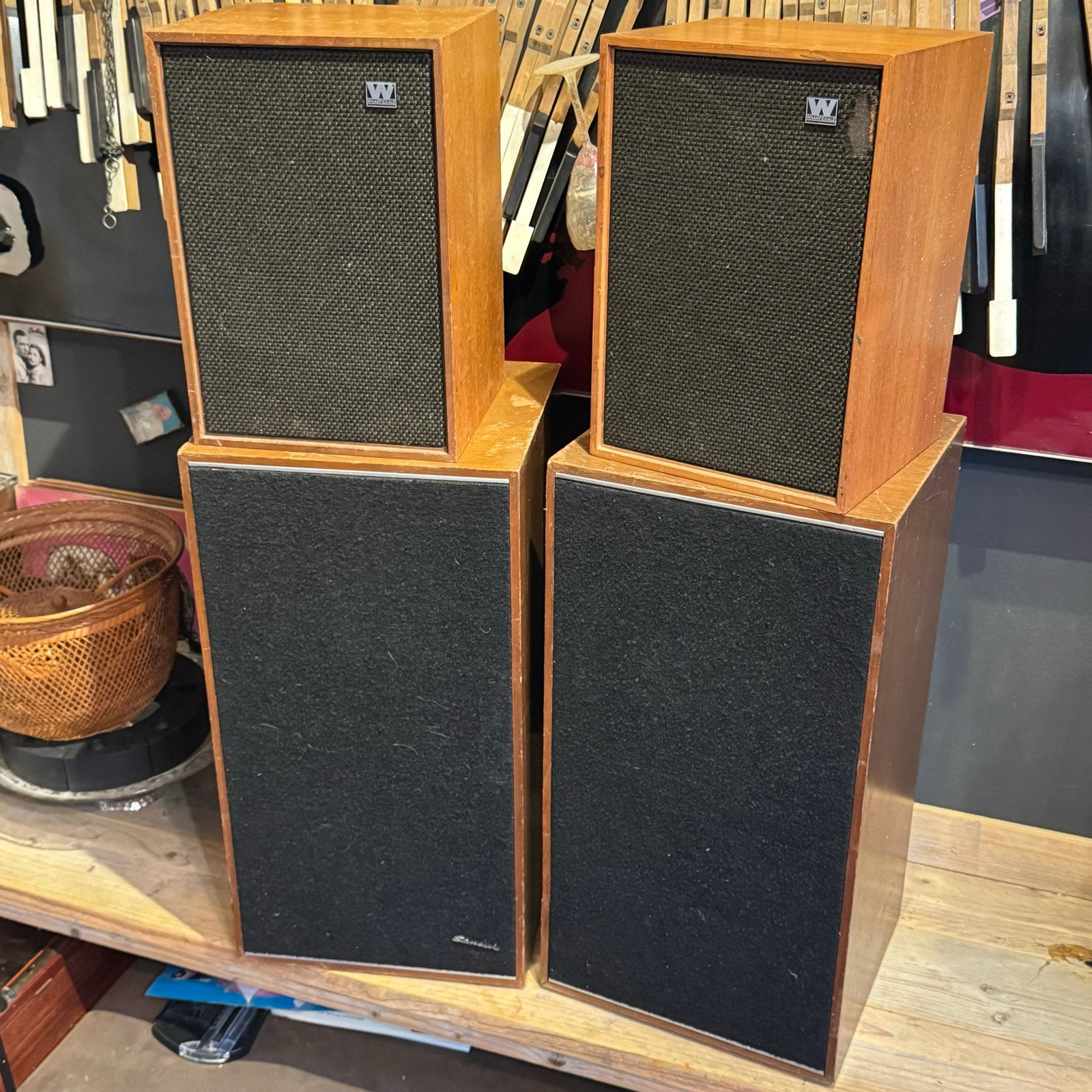 2 sets speakers: Sansui ES-200 en Wharfedale Denton 2, Stereo speakers, Gebruikt, Wharfedale, Ophalen of Verzenden