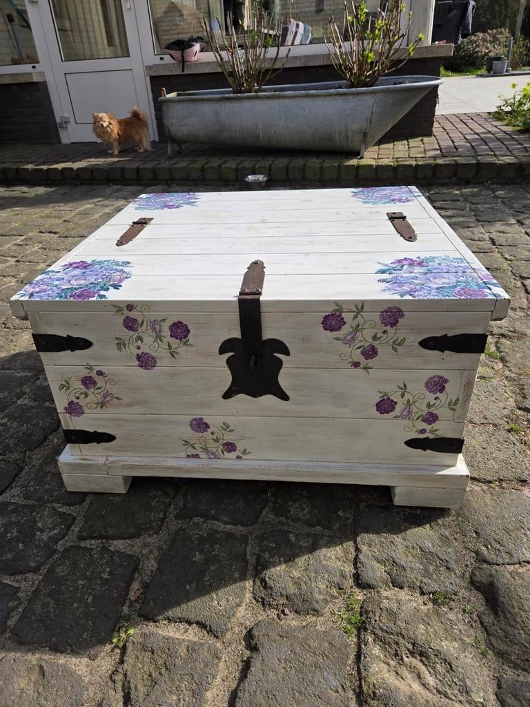 Brocante dekenkist landelijk kist hout tafel salontafel, Ophalen, Minder dan 50 cm, 50 tot 100 cm, Zo goed als nieuw