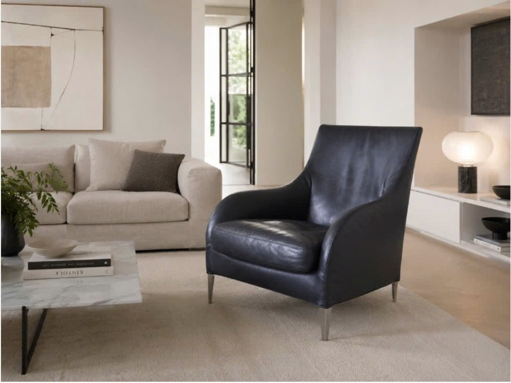 B&B Italia Florence fauteuil Antonio Citerio Zwart leer, Huis en Inrichting, Ophalen, Gebruikt, 75 tot 100 cm, Italiaans Vintage Klassiek