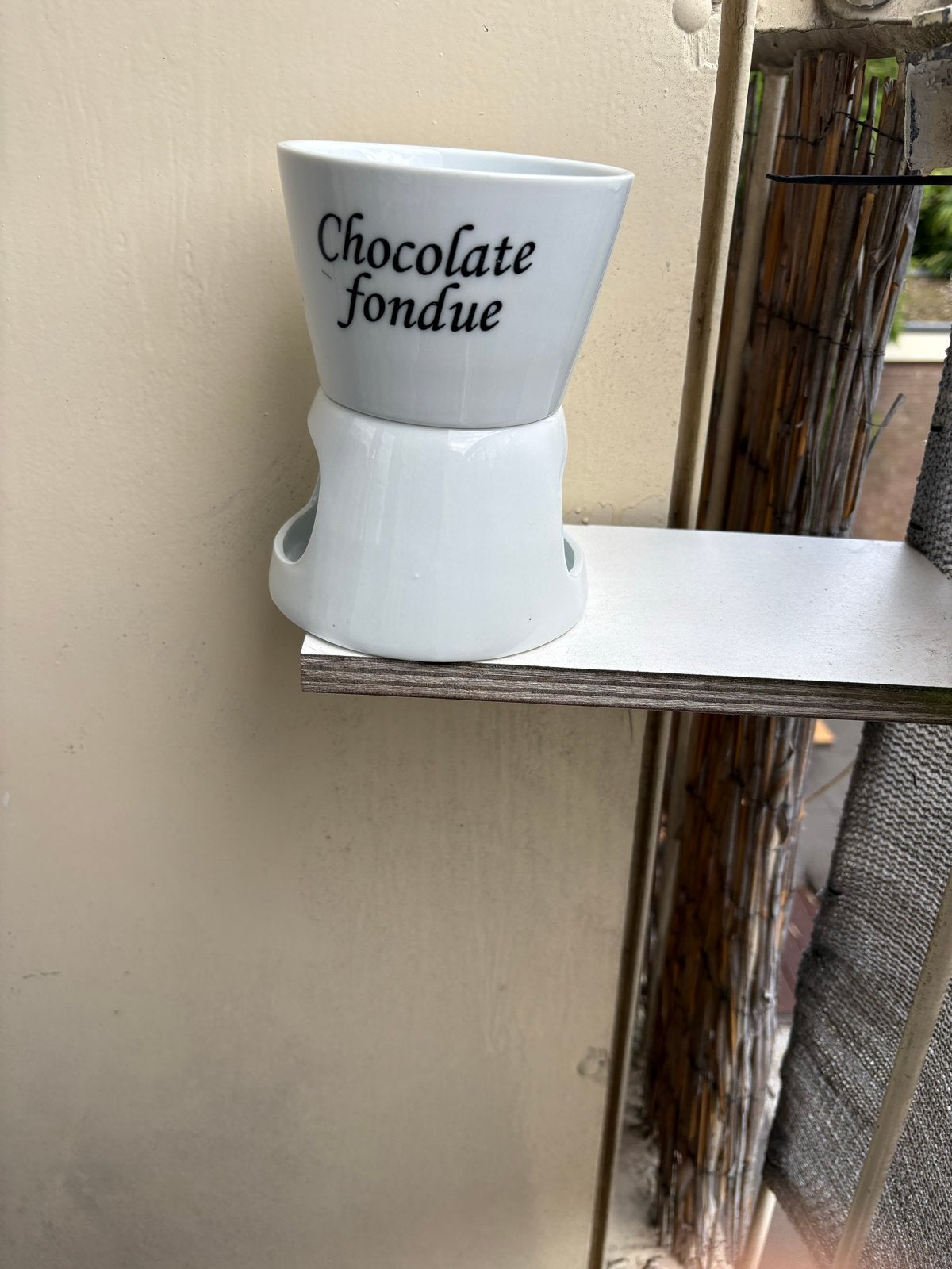 Compacte Witte Keramische Chocolade Fondueset, Ophalen of Verzenden, Zo goed als nieuw, Waxinelicht, Fondueset
