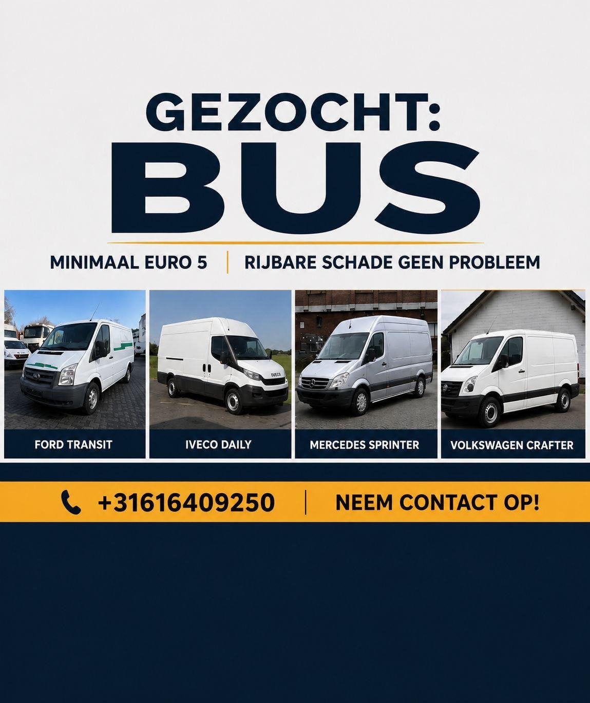 Gezocht bedrijfswagen min. euro 5, Particulier, Te koop