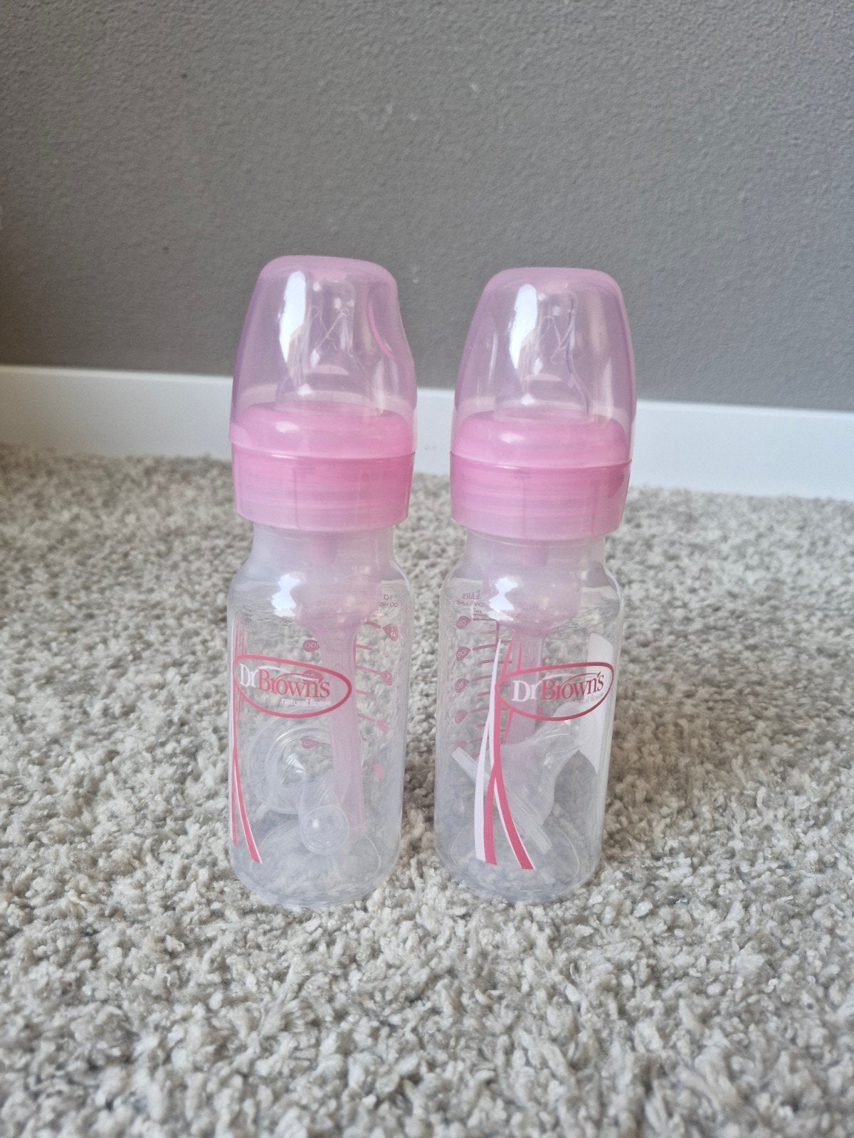 2 Roze Dr Brown's smalle hals flessen 120 ml, Ophalen of Verzenden, Zo goed als nieuw, BPA-vrij, Overige typen