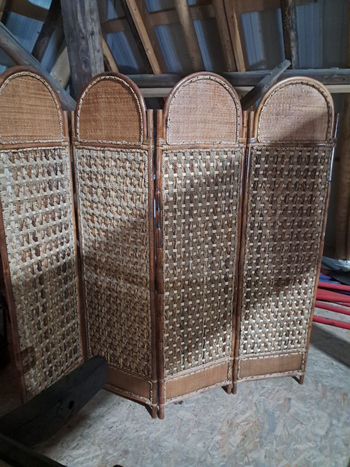 Vintage Rotan Kamerscherm - 4 Panelen, Ophalen, Gebruikt