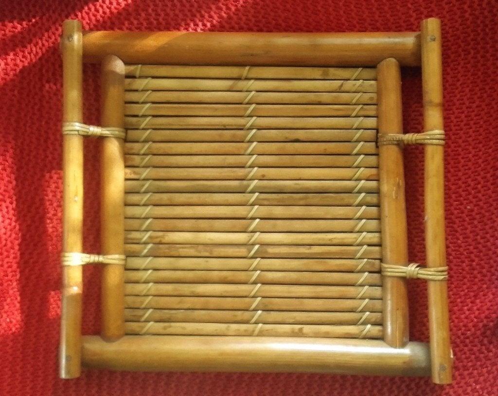 Bamboe/ bamboo dienblad, Ophalen, Natuurlijk materiaal, Vierkant, Zo goed als nieuw