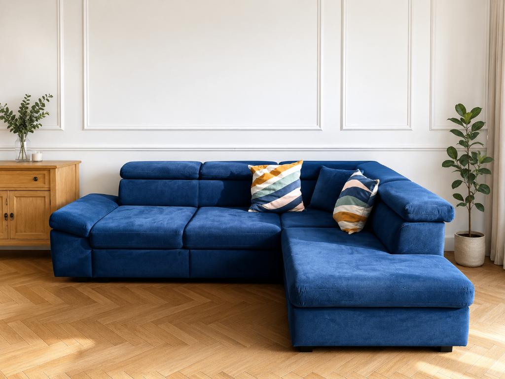Uitschuifbare fluweel blauwe zeer nette hoekbank LisaDesign, Ophalen, Zo goed als nieuw, Metaal