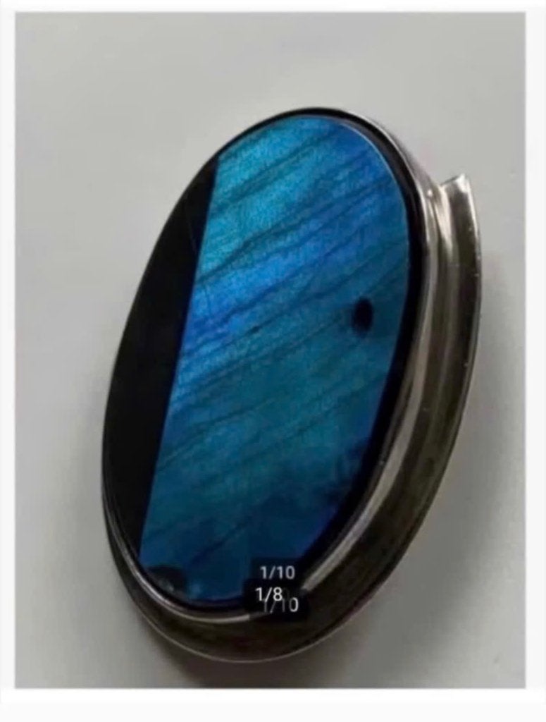 Labradoriet broche in zilver, beschermend folie lijstje, Sieraden, Tassen en Uiterlijk, Nieuw, Ophalen of Verzenden, X, X