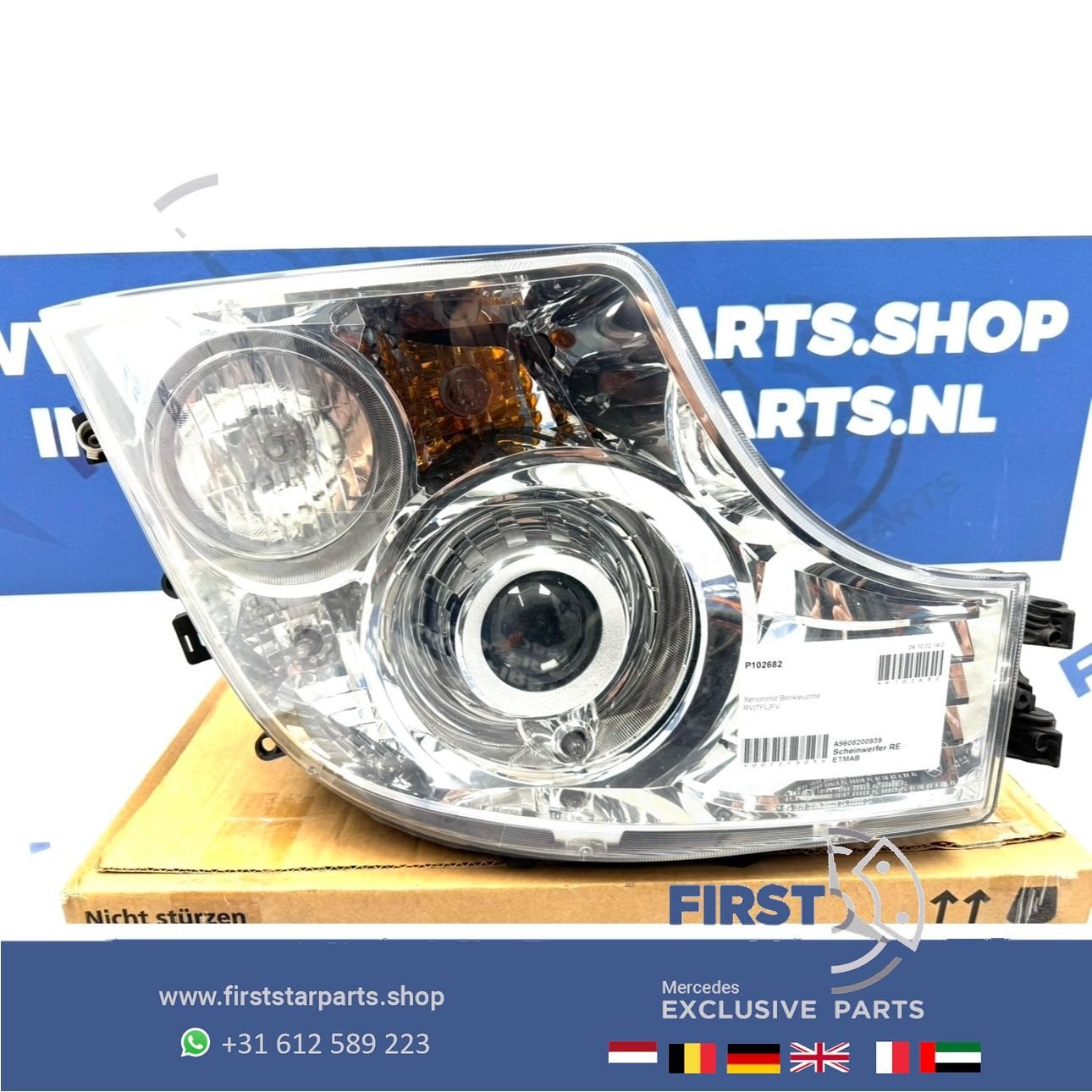W960 MERCEDES ACTROS KOPLAMP RECHTS XENON A9608200939 MET DA, Gebruikt, -, Verlichting, Ophalen of Verzenden