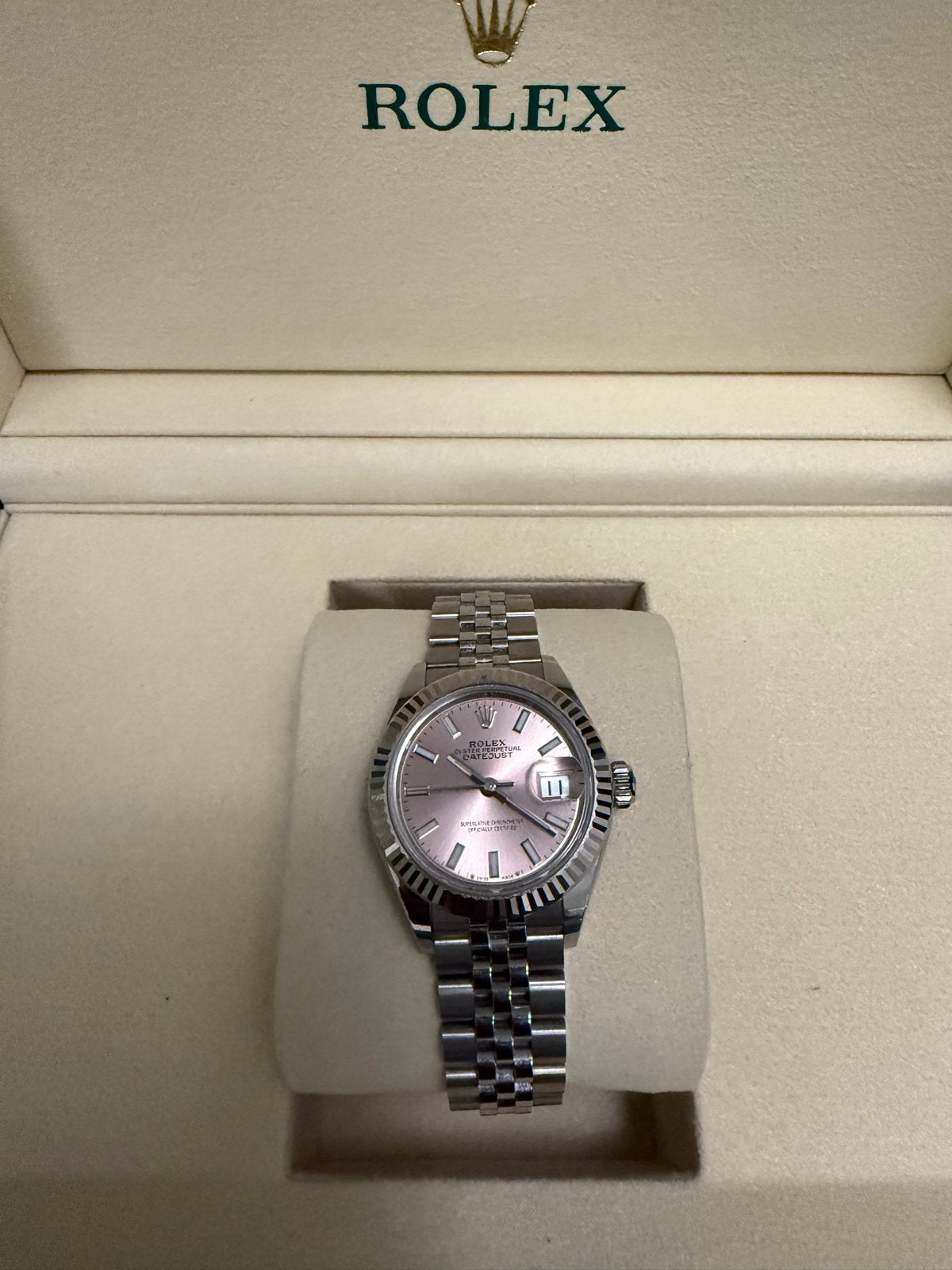 Rolex Lady Datejust 28mm Pink dial Wijzerplaat Horloge, Polshorloge, Ophalen of Verzenden, Zo goed als nieuw, Rolex