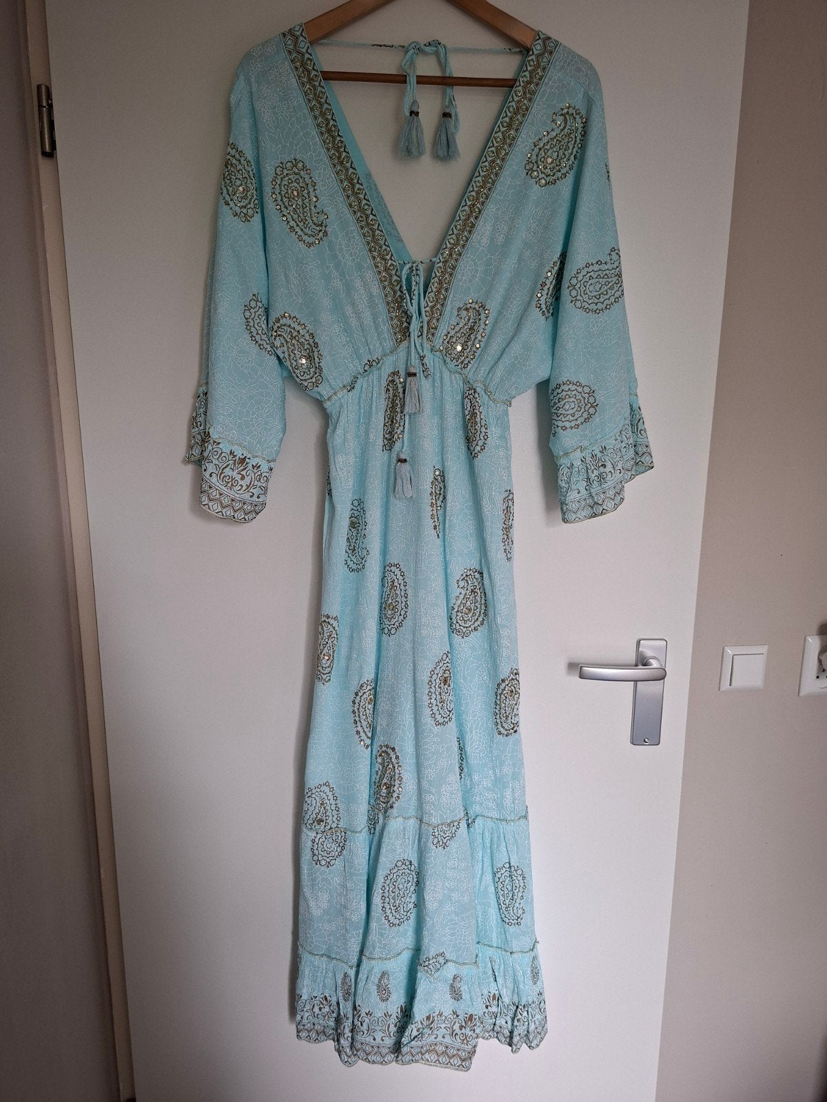 Anisa Boho Jurk S/M met Spiegeltjes en Borduurwerk, Blauw, Ophalen of Verzenden, Zo goed als nieuw, Maat 36 (S)