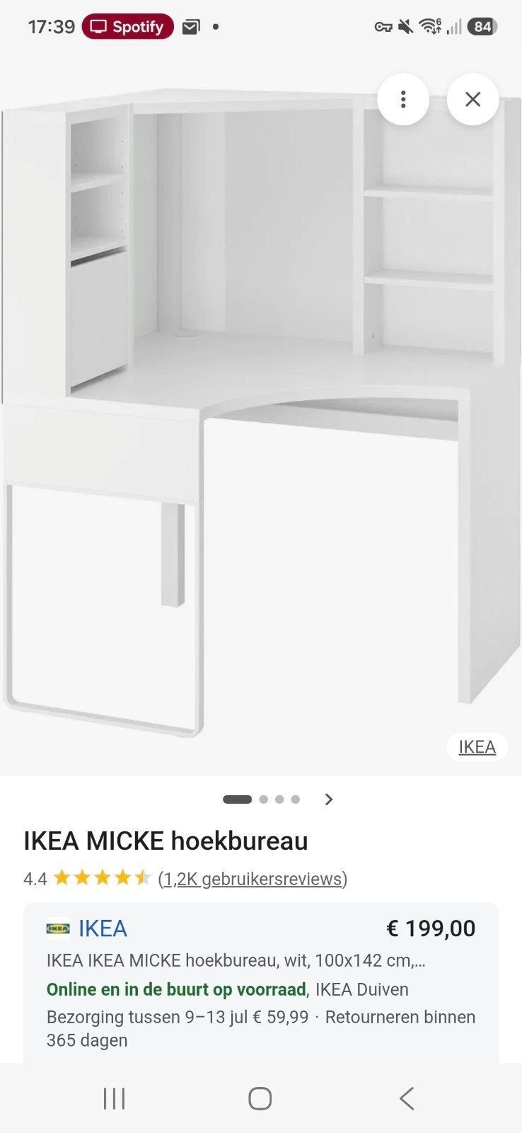 Wit hoekbureau Micke, Huis en Inrichting, Bureaus, Ophalen, Hoekbureau, Zo goed als nieuw, IKEA