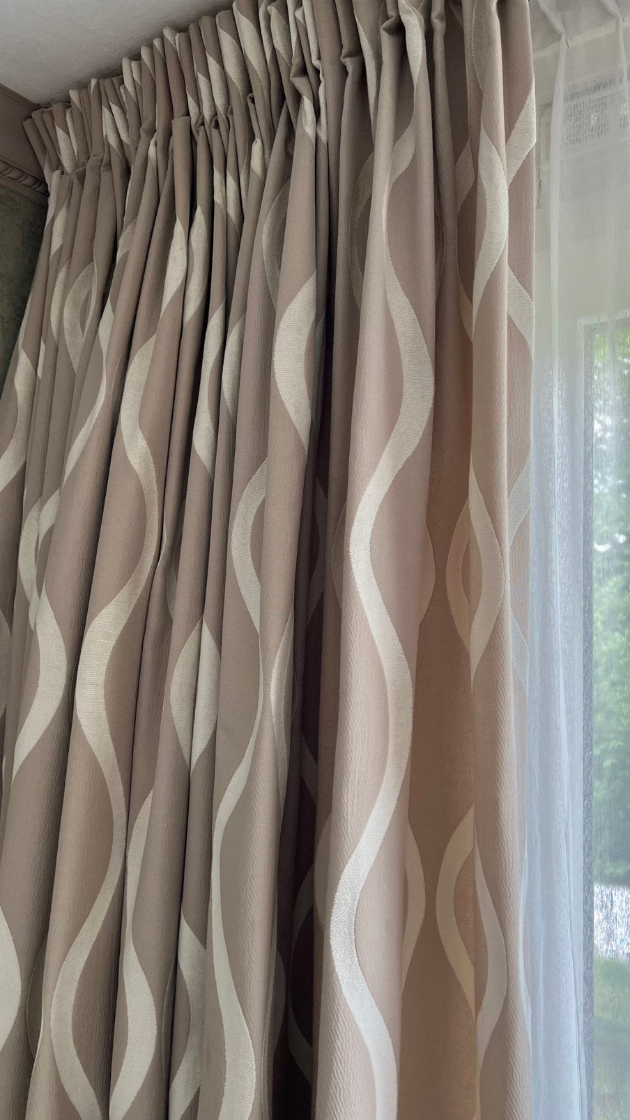 Overgordijnen, 2 delig, 275cm en 110cm breed 170cm hoog, Met haken, Beige, Ophalen of Verzenden, Gebruikt