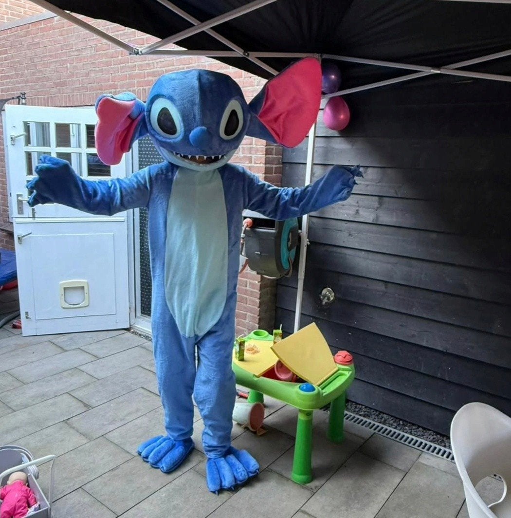 Stitch mascotte pak maat L / XL, Ophalen of Verzenden, Zo goed als nieuw, Verjaardag