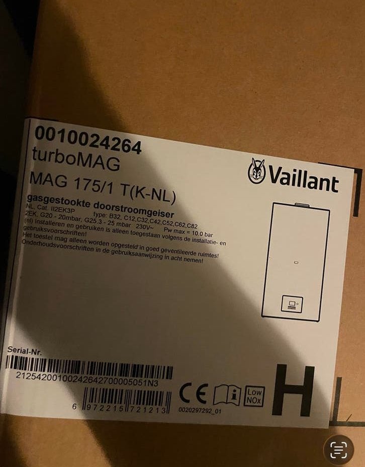 Vaillant turboMAG MAG 175/1 T(K-NL) Gasgestookte Geiser, Ophalen, Aardgas, Minder dan 3 jaar oud, Minder dan 20 liter