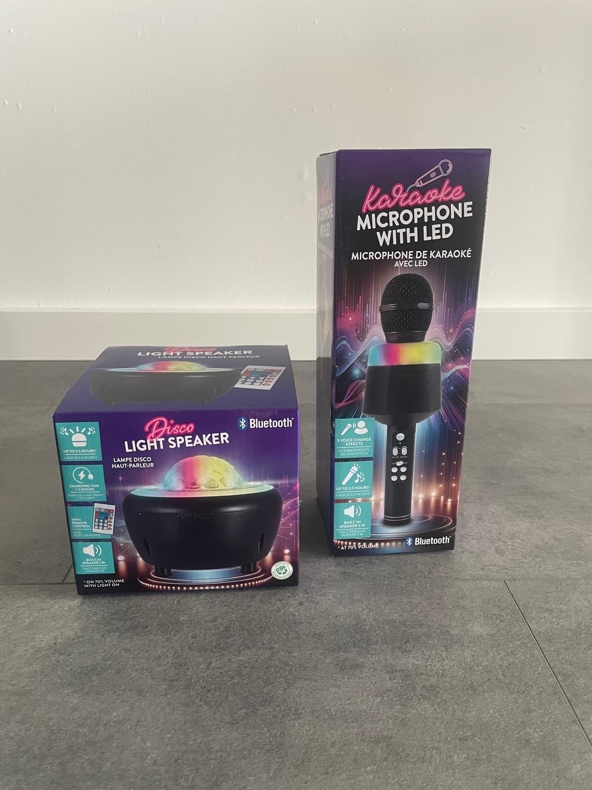 Nieuwe Karaoke Microfoon met LED en Disco Light Speaker, Ophalen of Verzenden, Nieuw, Complete set