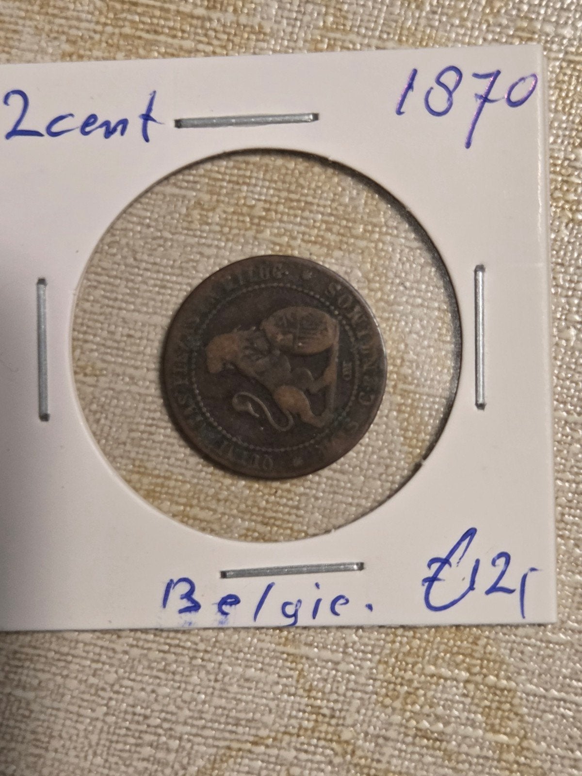 Zeldzame Belgische 2 Cent Munt 1870, Postzegels en Munten, Munten | België, Ophalen of Verzenden, Brons, Losse munt