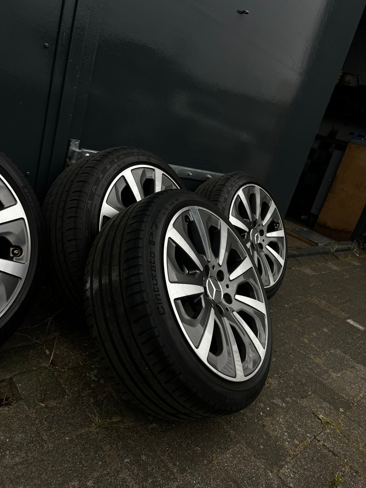 Dik setje 5x112 Mercedes/V.A.G 17 inch, Ophalen, Velg(en), 17 inch, Zomerbanden