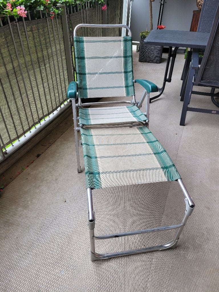 Tuin/campingstoelen met voetenbank merk Dukdalf 2 stuks, Ophalen, Gebruikt, Aluminium, Inklapbaar