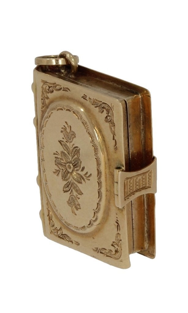 Foto medaillon boek 14k gouden ketting hanger fraai antiek, Ophalen of Verzenden, Goud, Hanger, Met edelsteen