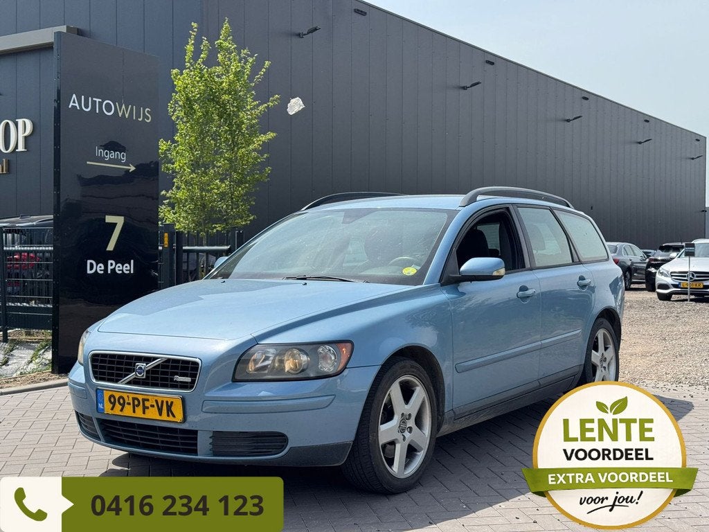 Volvo V50 2.4|INRUILKOOPJE|NL AUTO|HALF LEER|APK 10-2026, Auto's, Volvo, Gebruikt, 700 kg, Blauw, Leder en Stof