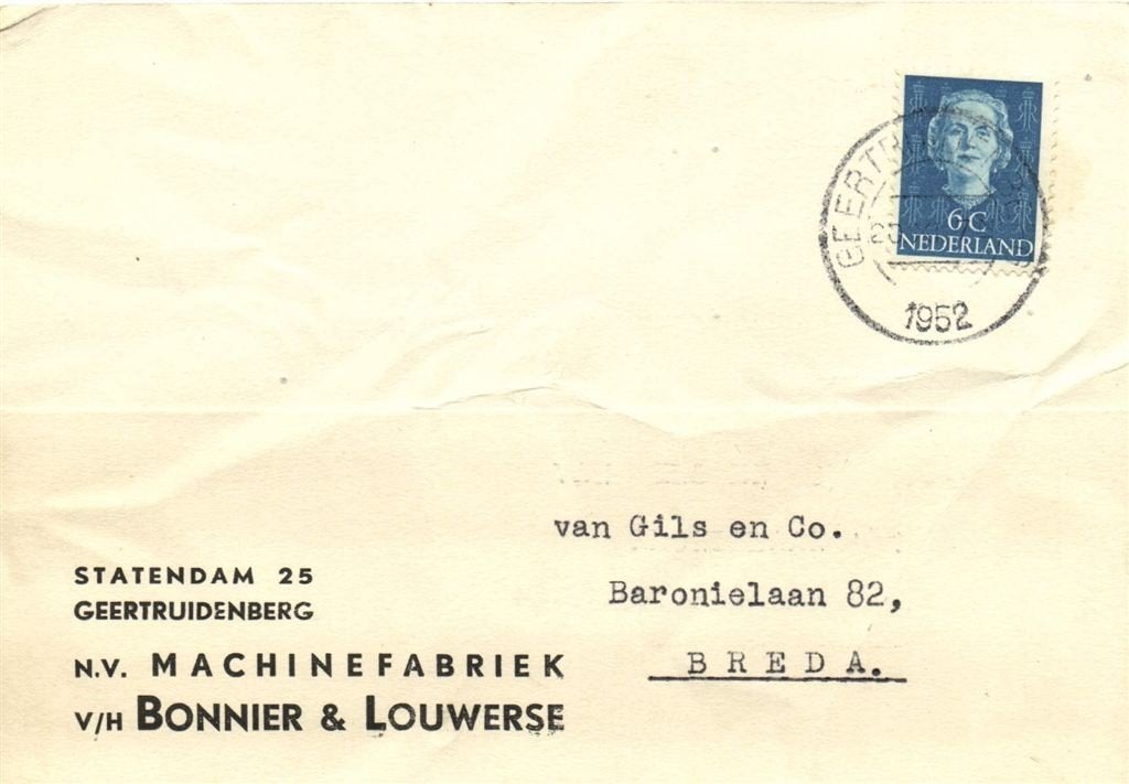 v/h Bonnier + Louwerse, Geertruidenberg - 11.1952 - briefkaa, Ophalen of Verzenden, Briefkaart