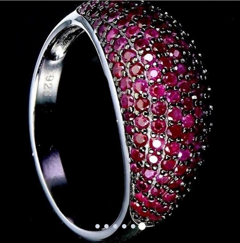 Ring wit goud plated over 925 zilver Robijn, Nieuw, Ophalen of Verzenden, 17 tot 18, Dame