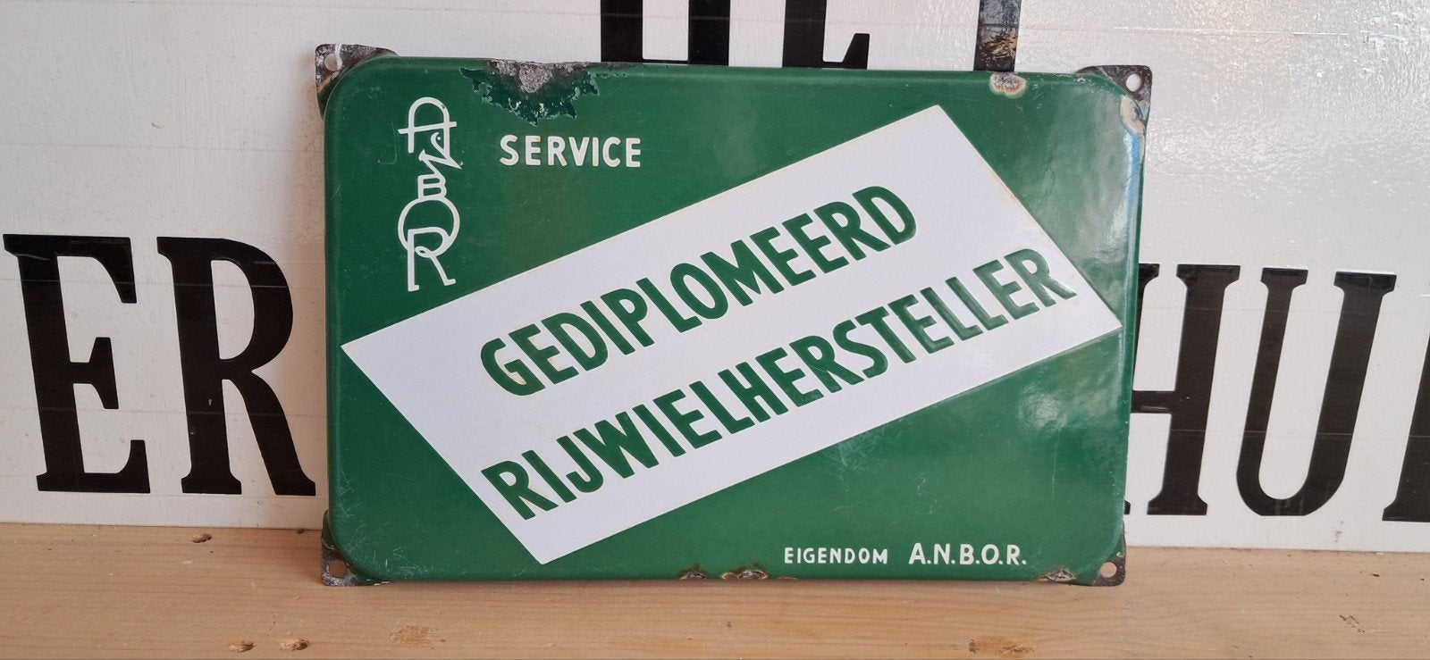 Emaille bord rijwielhersteller, Ophalen of Verzenden, Gebruikt, Reclamebord