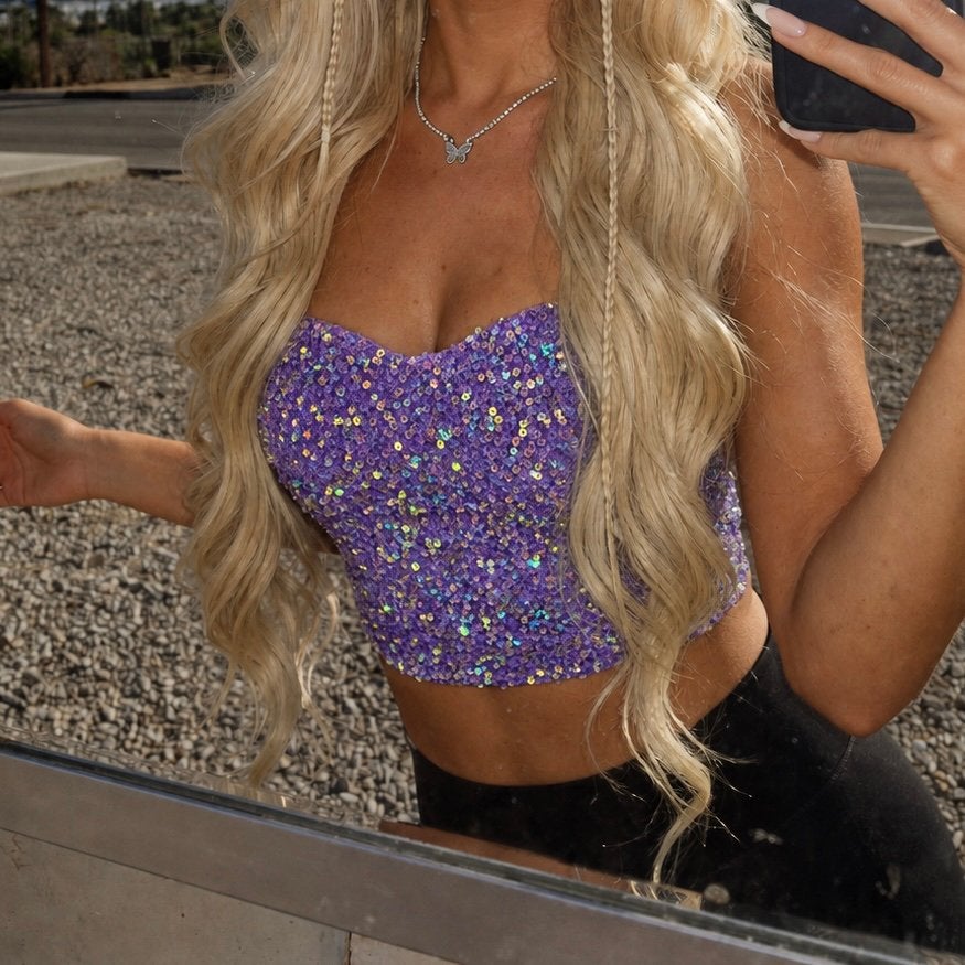Loavies x Guusje pailletten bustier top lila, Verzenden, Paars, Zo goed als nieuw, Maat 36 (S)