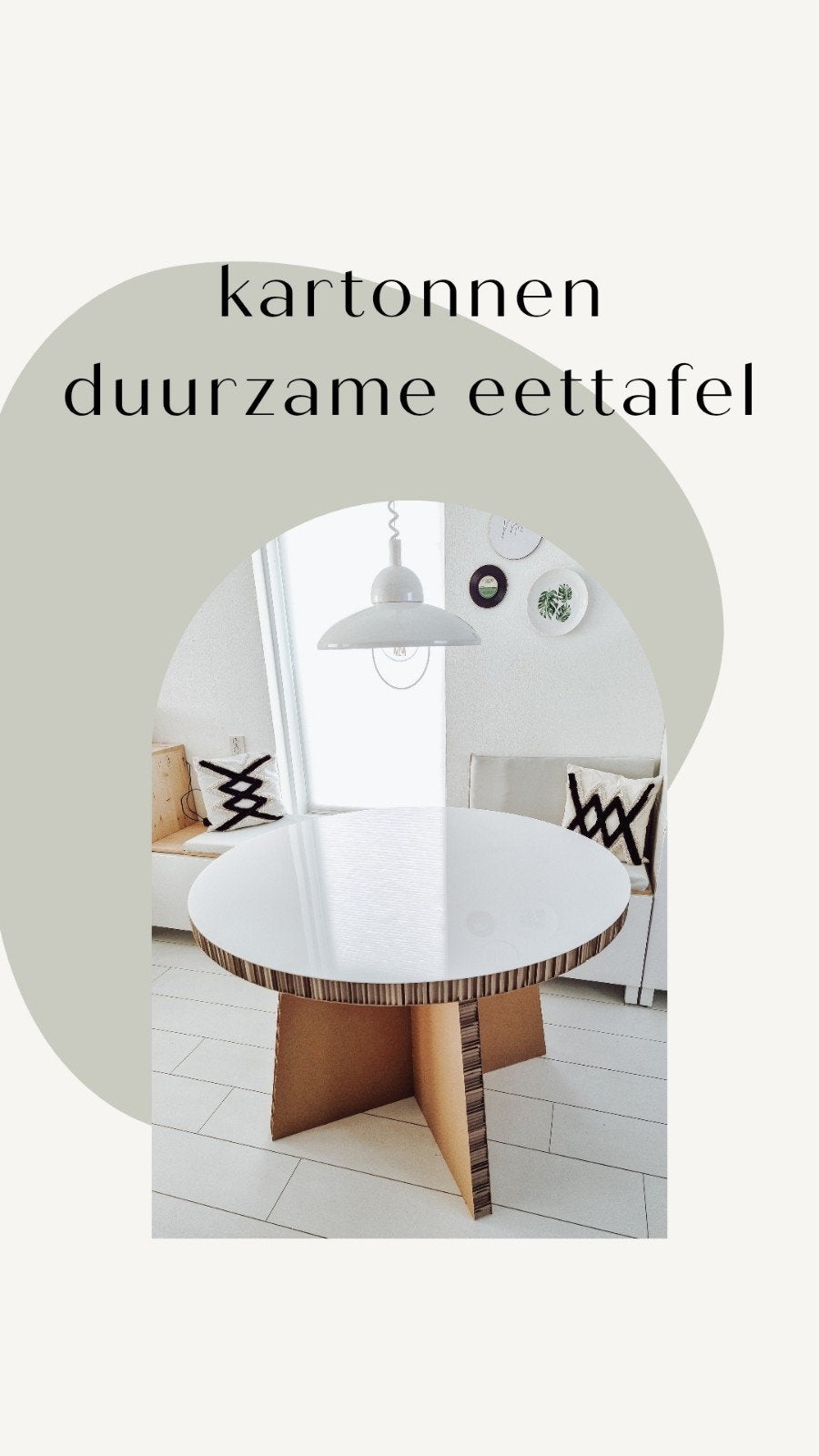 Duurzame kartonnen eettafel met plexiglas plaat, Ophalen, Gebruikt, Rond, Vier personen