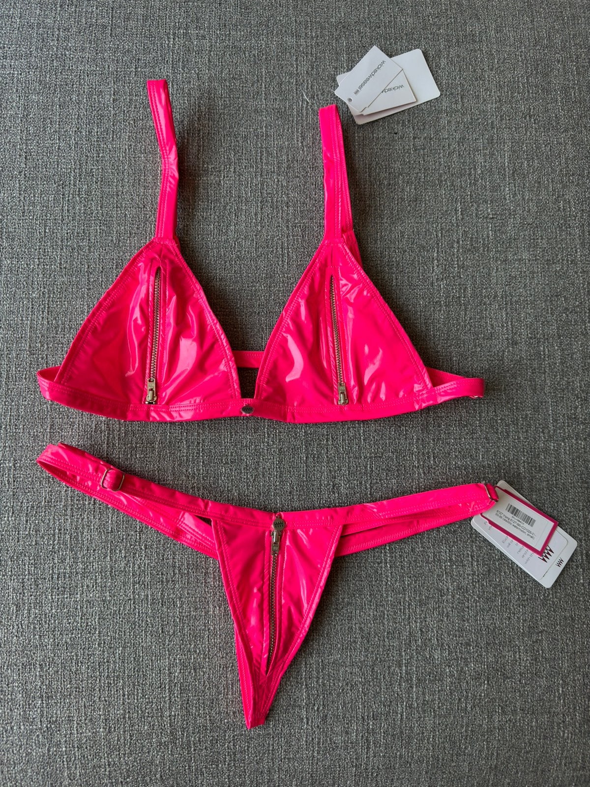 Wicked Weasel Zip Tease Lingerie Bralette/Thong Sz S, Kleding | Dames, Ophalen of Verzenden, Nieuw, Roze, Overige typen