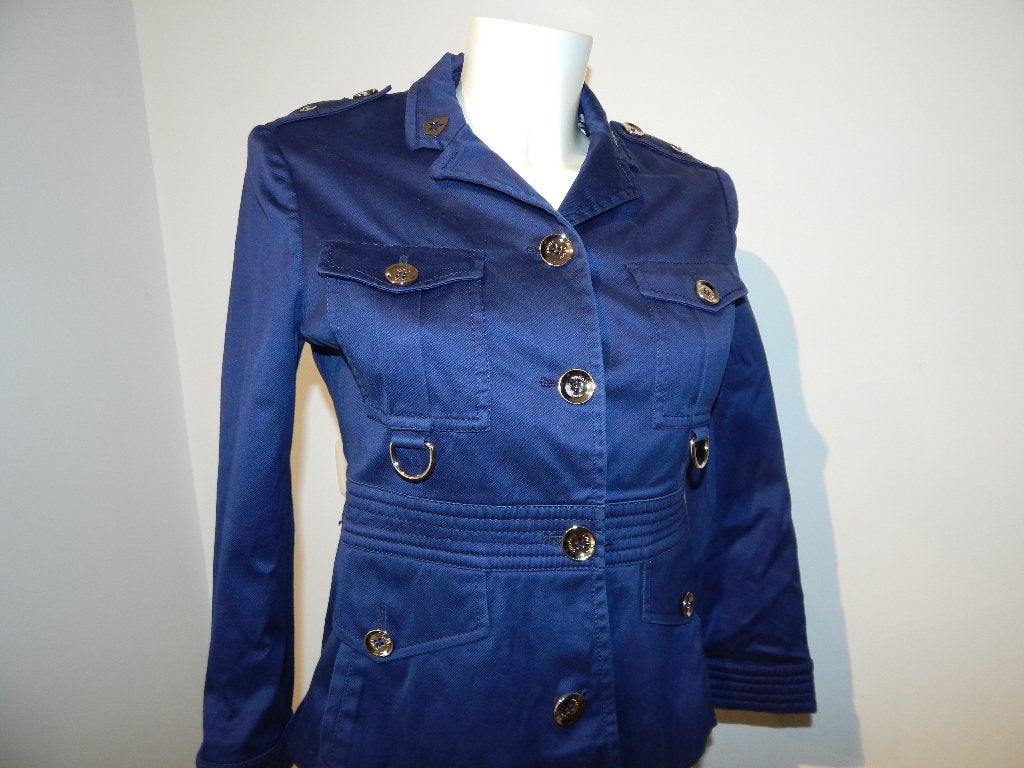 Gucci jasje officiers look zilveren hardware donker blauwI42, Maat 36 (S), Verzenden, Blauw, Gucci