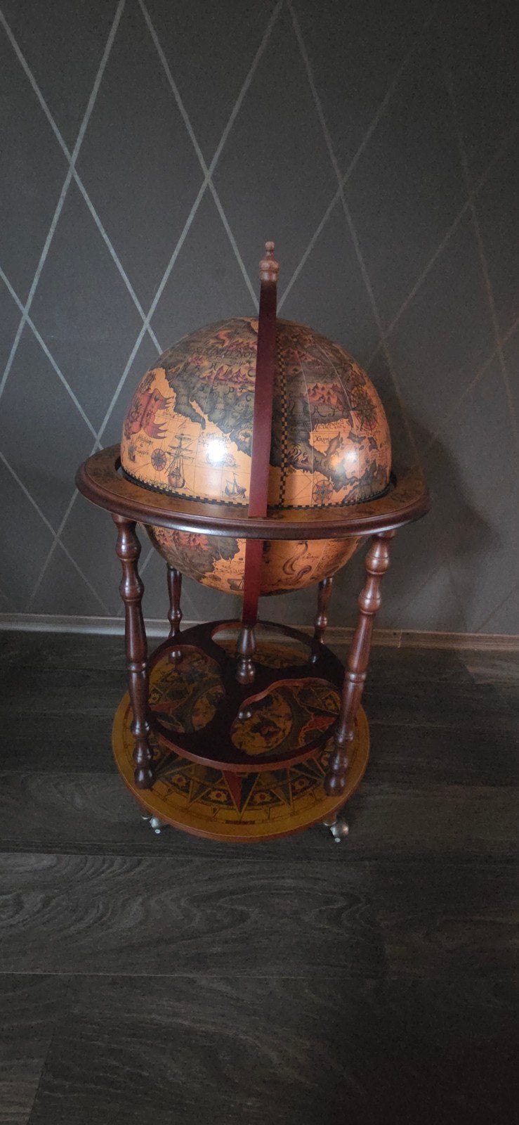 Italiaanse  Barglobe Wereldbol op Wielen - Vintage Stijl, Ophalen