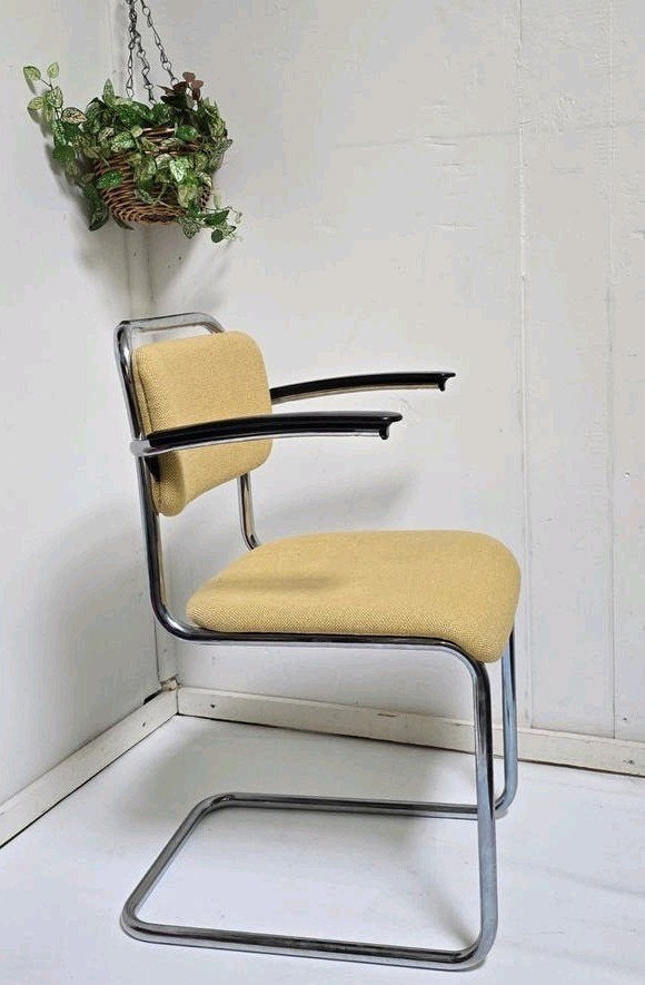 Gispen 201 stoel geel jaren 50 gele GISPEN buisframestoel, Ophalen, Vintage jaren 50, Vintagemodernretro, Metaal