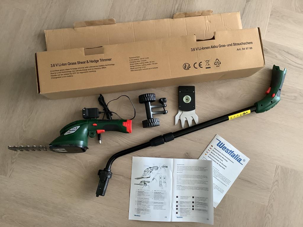 Westfalia grastrimmer en struik/haag trimmer snoeien op accu, Tuin en Terras, Ophalen of Verzenden, Zo goed als nieuw, Accu