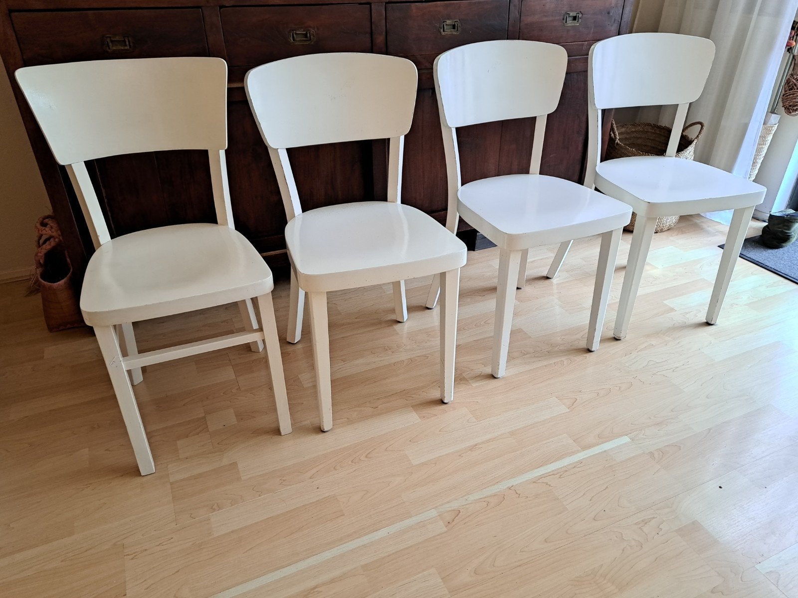 4 Houten Eetkamerstoelen Keukenstoelen Stoeltjes Wit, Ophalen, Gebruikt, Wit, Vier