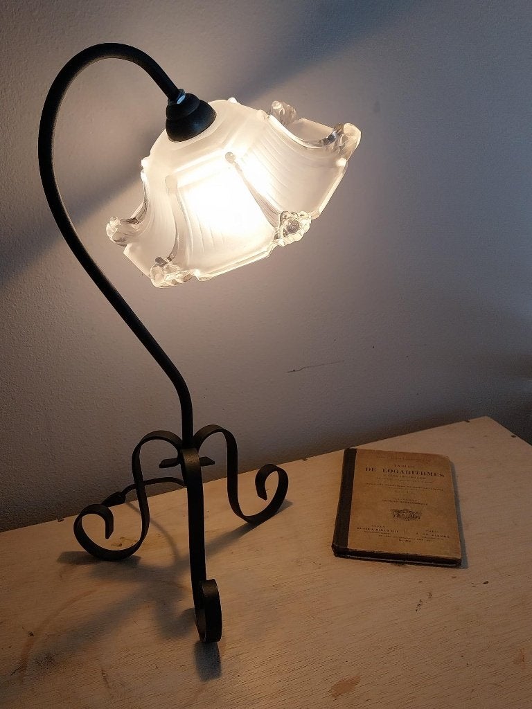 Vintage Art Deco lamp met persglazen kap 46 cm, Ophalen of Verzenden