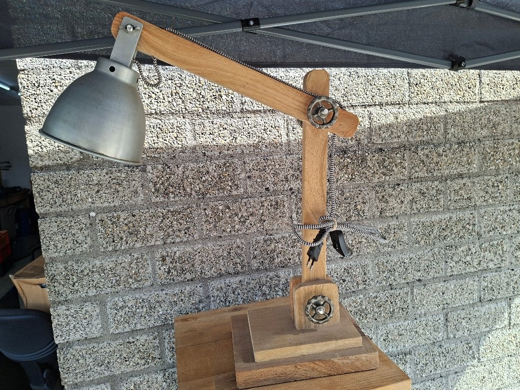 schitterende oude houten vintage schemerlamp, Verstelbaar, Ophalen of Verzenden, Gebruikt