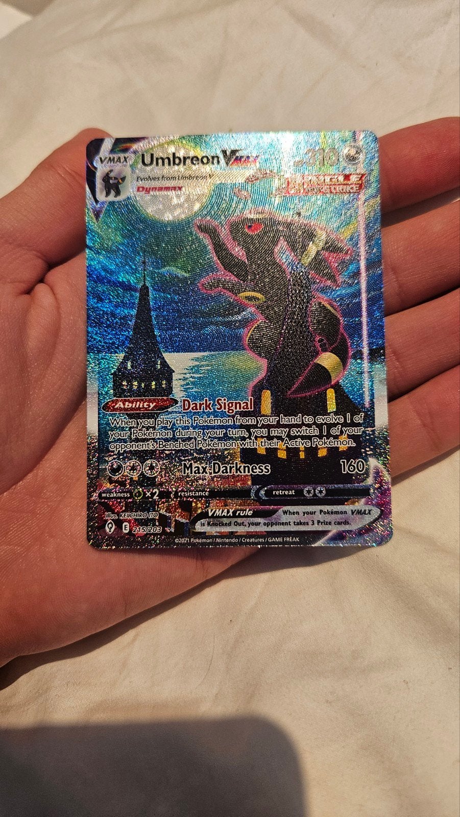 Pokémon Umbreon VMAX Alt Art (Full Art) - Zo goed als n, Hobby en Vrije tijd, Ophalen of Verzenden, Zo goed als nieuw, Losse kaart
