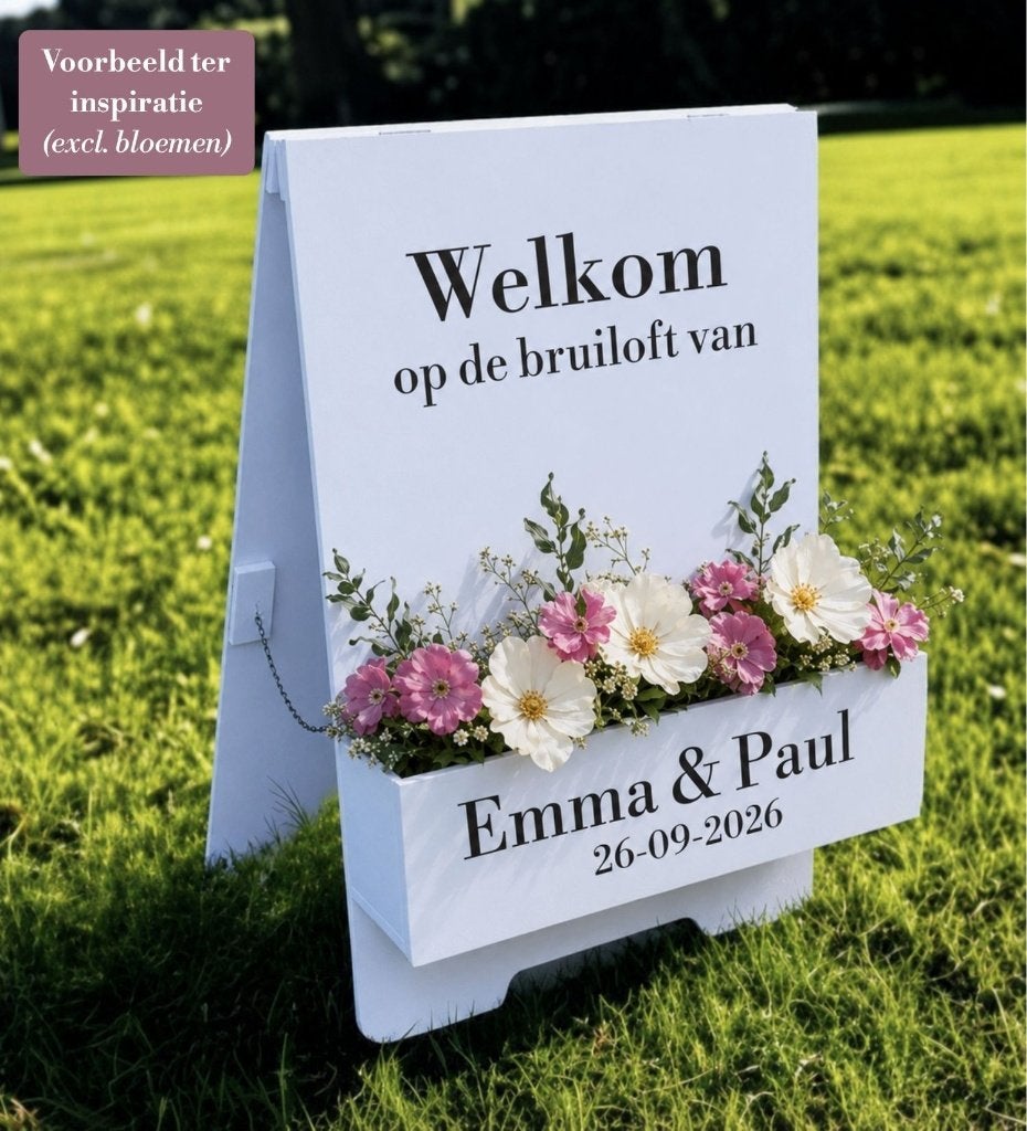Welkomstbord bruiloft met bloembak - stoepbord winkel/horeca, Ophalen, Nieuw, Versiering, Geboorte of Huwelijk