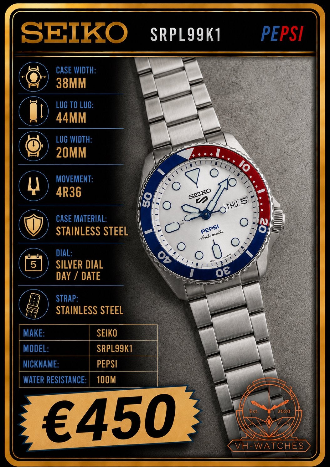 Seiko X Pepsi Limited Edition - SRPL99 - Nieuw, Staal, Polshorloge, Nieuw, Ophalen of Verzenden