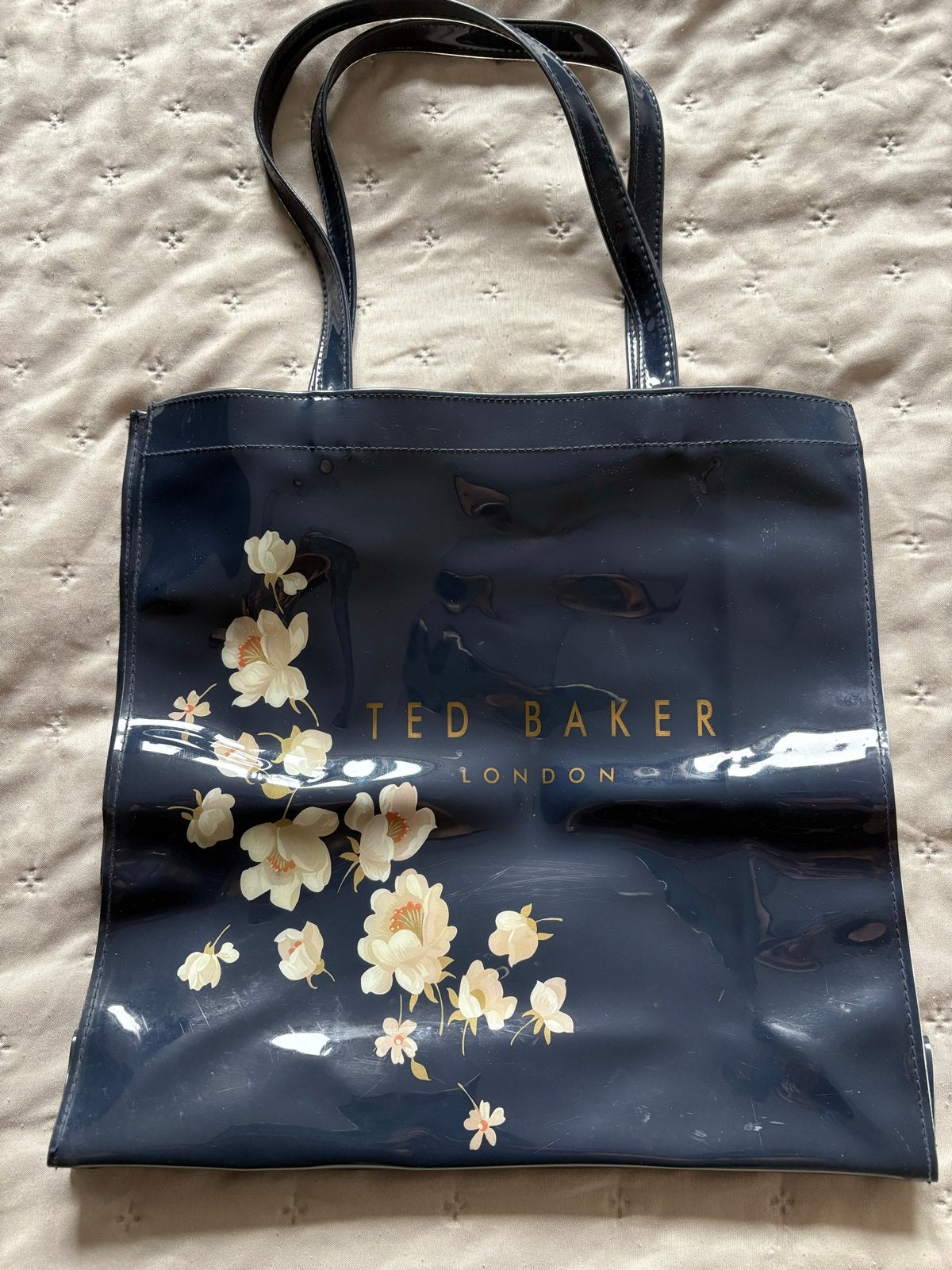 Ted Baker tasje - Donkerblauw met bloemenprint, Ophalen of Verzenden, Gebruikt, Blauw, Handtas