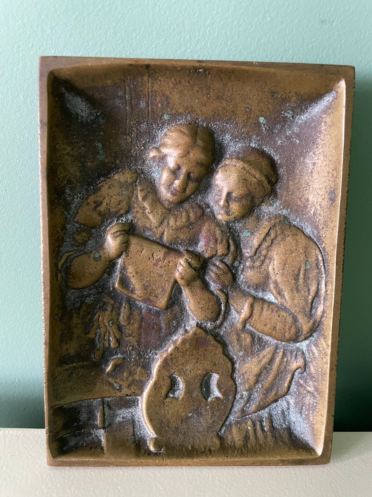 Antieke bronzen vide-poche “De Brief” (F. von Defregger), Ophalen of Verzenden