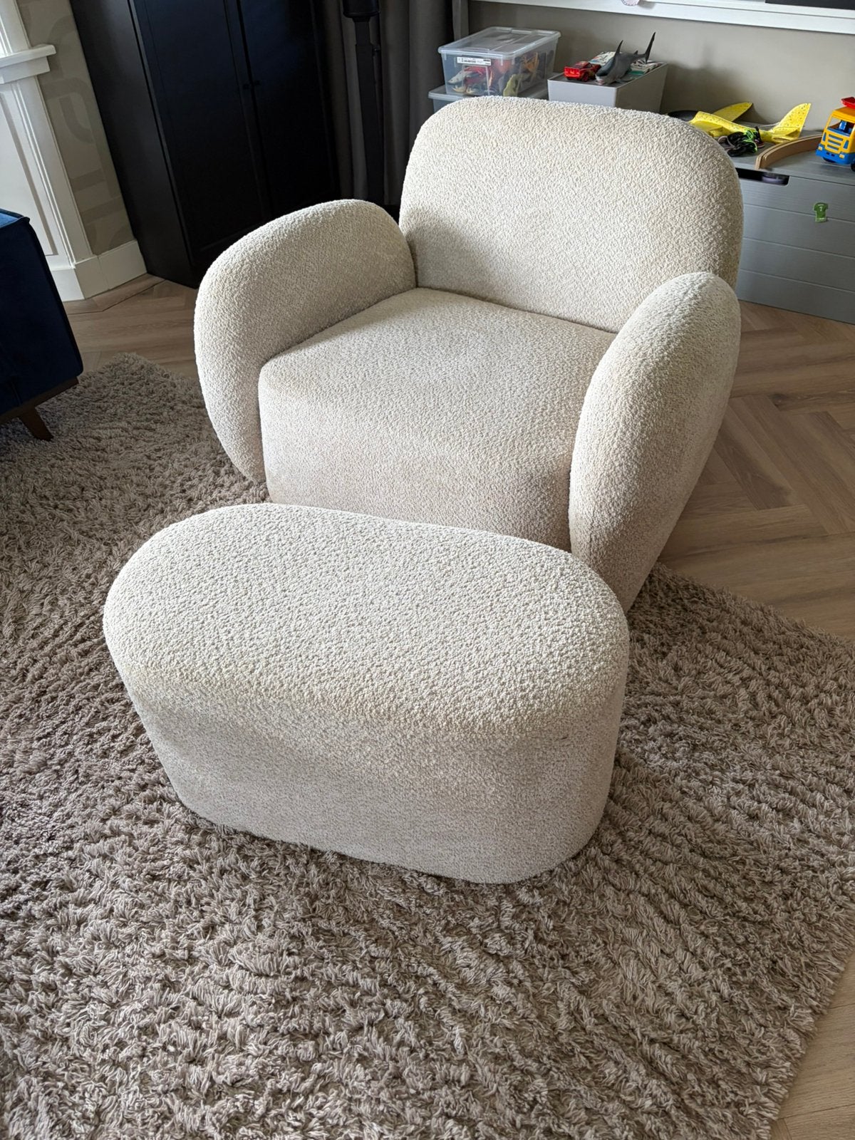 Stoel met hocker, Ophalen, Zo goed als nieuw, 75 tot 100 cm, Stof