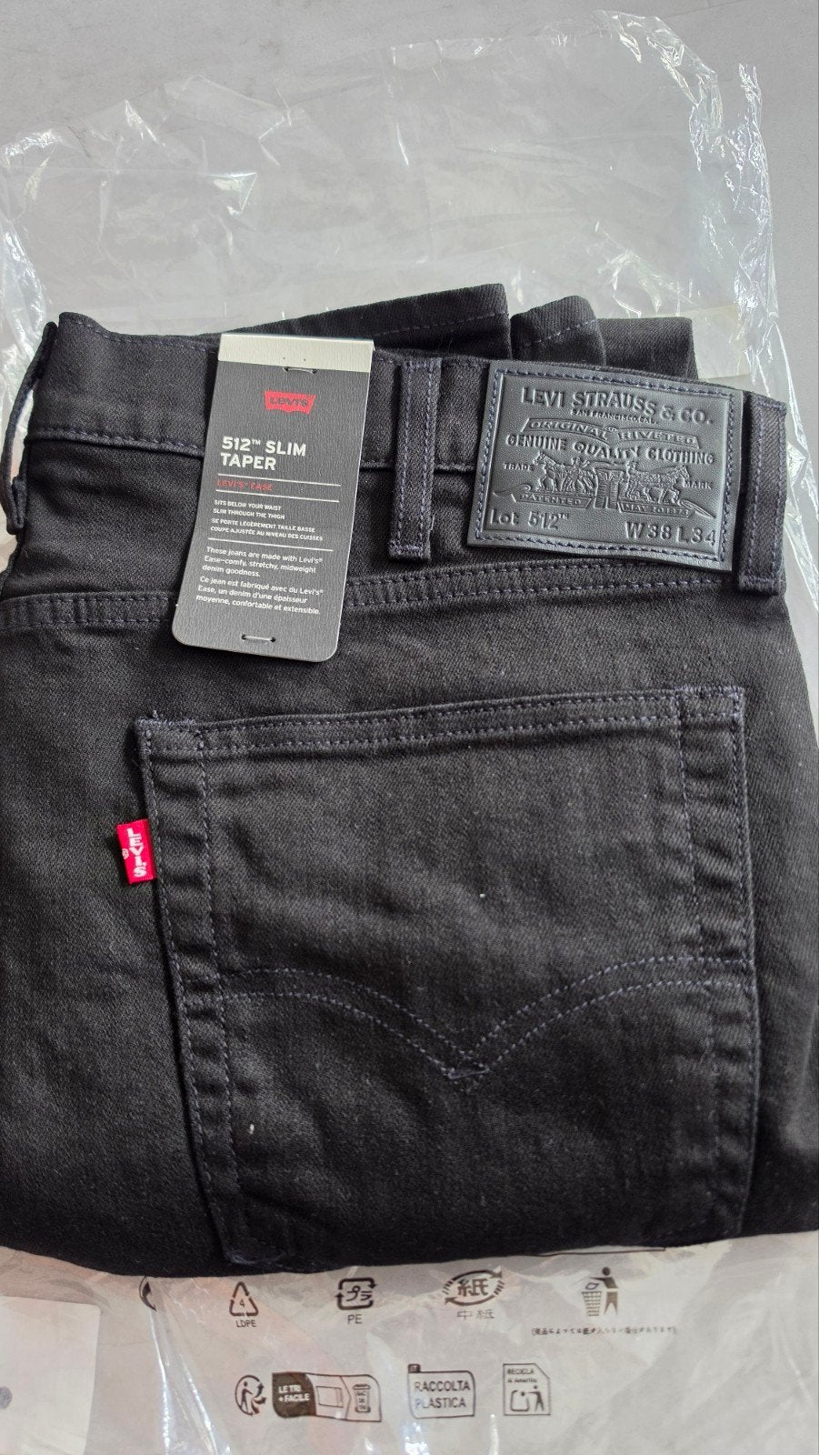 Levi's 512 Slim Taper Jeans Zwart W38 L34 Nieuw, W36 - W38 (confectie 52/54), Levi's, Zwart, Nieuw