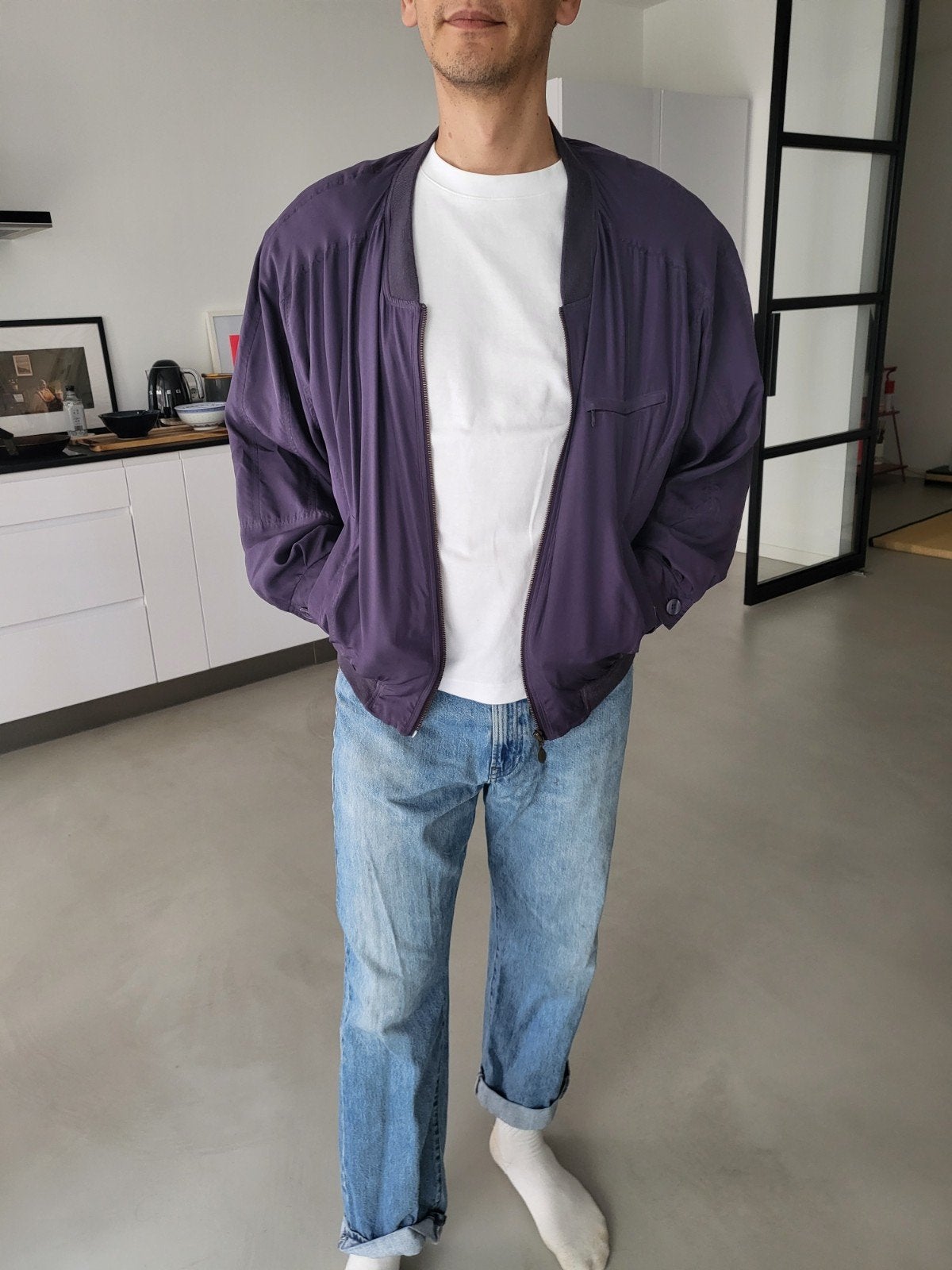 Vintage Silk Bomber Jacket - Good Condition, Maat 38/40 (M), Paars, Ophalen of Verzenden, Zo goed als nieuw