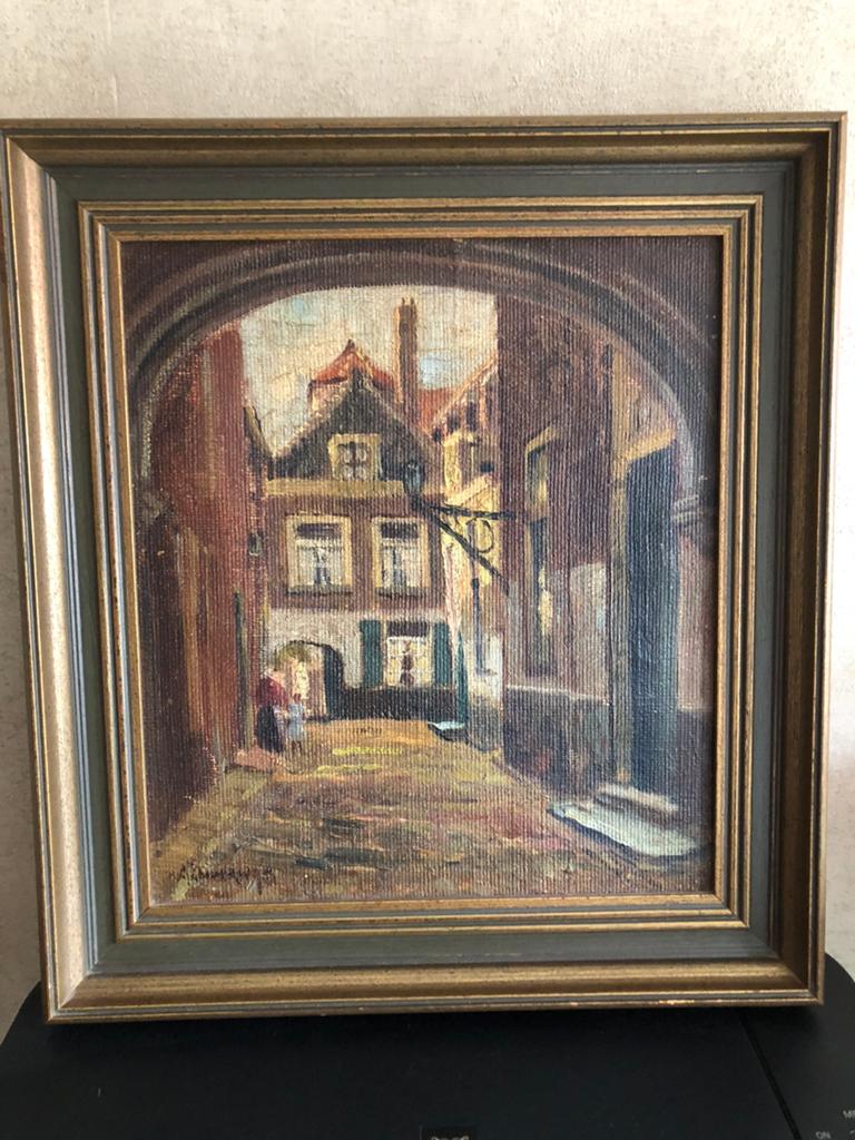Olieverf Schilderij Kerk lange Jan Delft, Ophalen of Verzenden