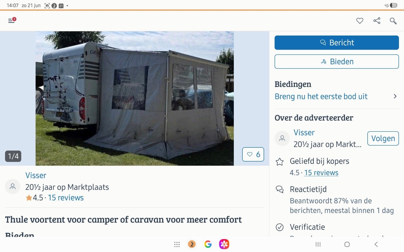 Complete Obelink voortent met 380 frontside en 250 zijside., Caravans en Kamperen, Camper-accessoires, Ophalen