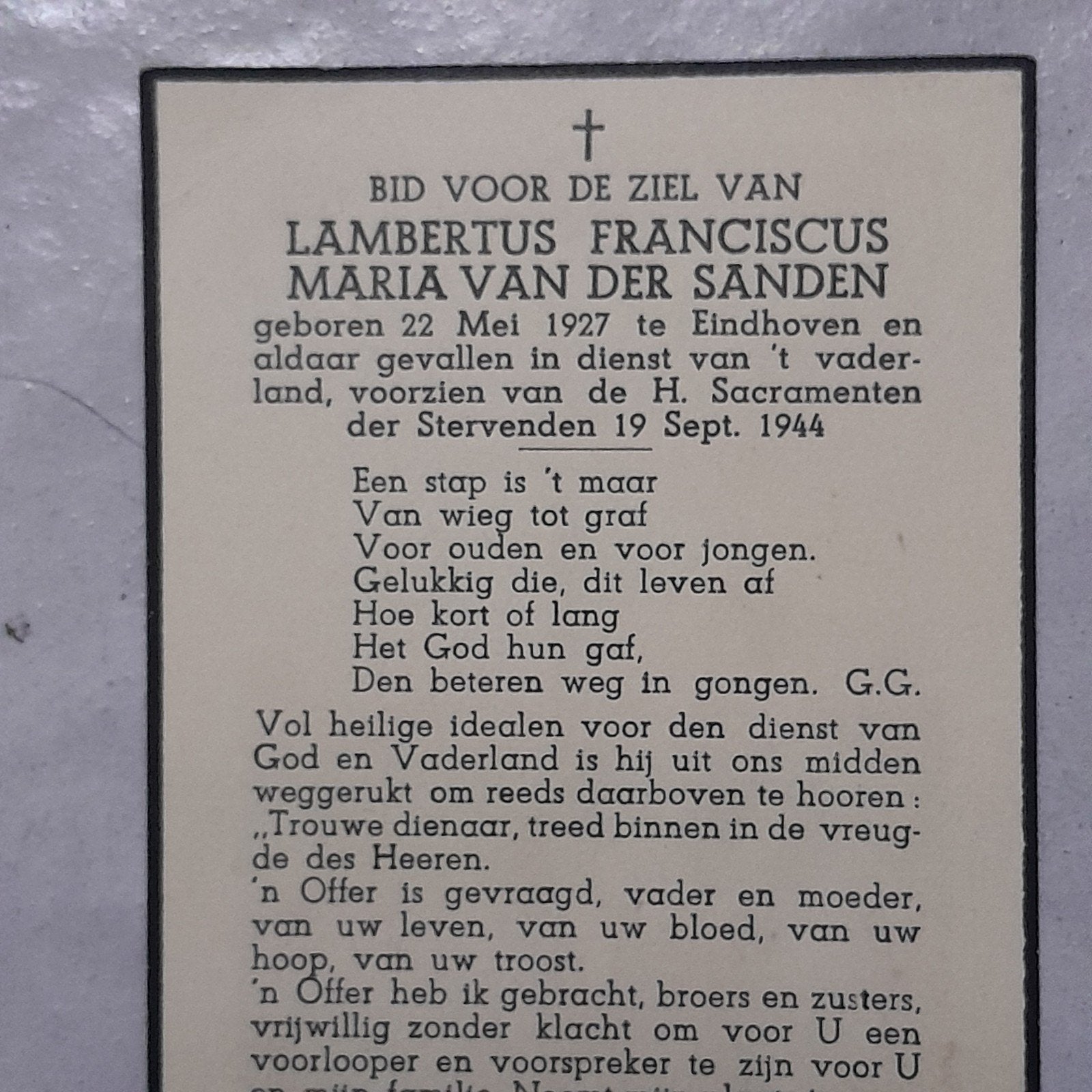 bidprent Market Garden scouting 1944 Eindhoven, Verzamelen, Bidprentjes en Rouwkaarten, Ophalen of Verzenden
